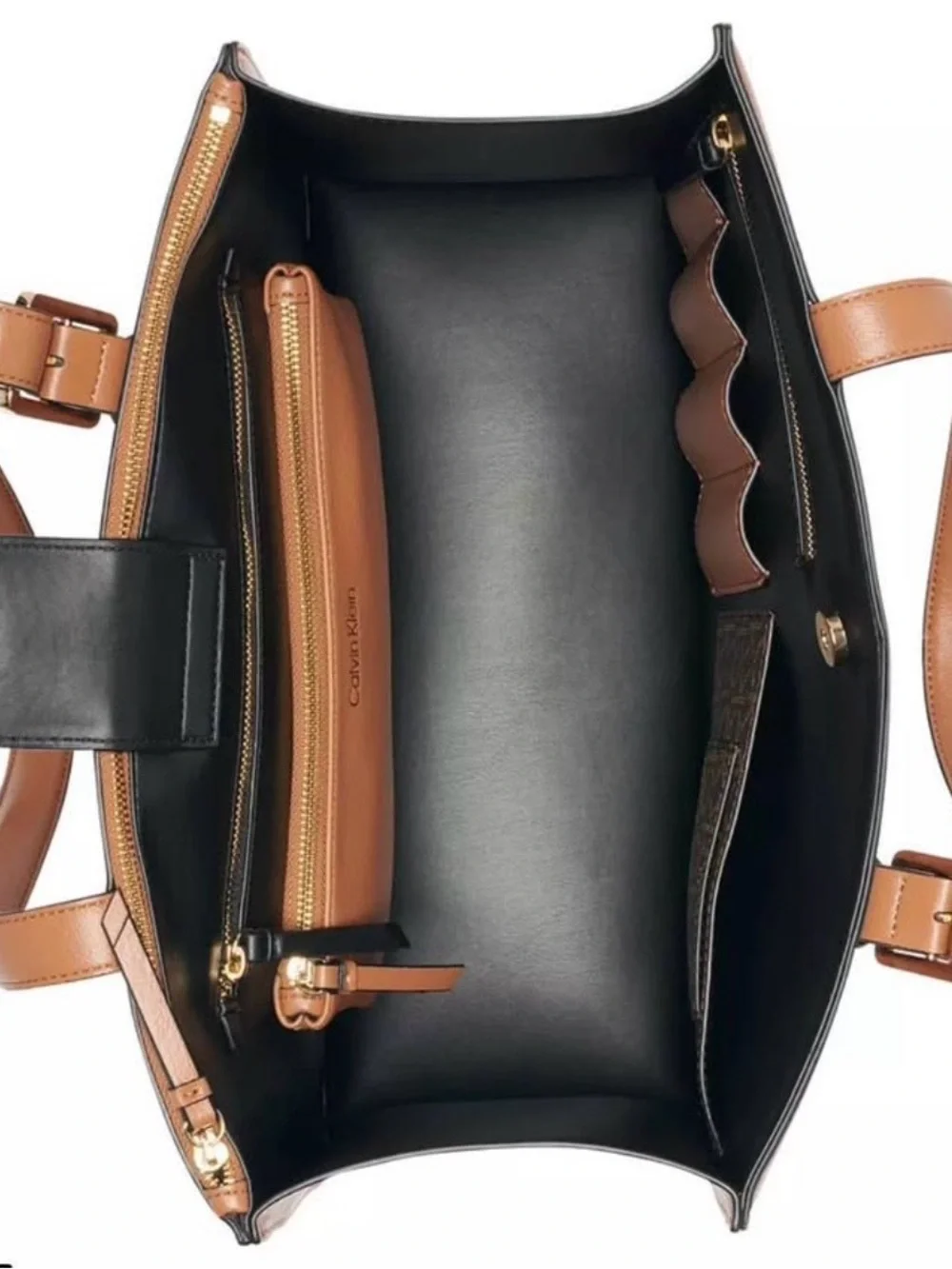 Calvin Klein Brown Leather Satchel with Top Handles